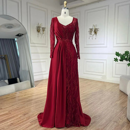 Serene Hill Arabic Green Mermaid Elegant Satin Lace Beaded Luxury Dubai Evening Dresses Gowns For Women Wedding Party LA71860A - SERENE HILL