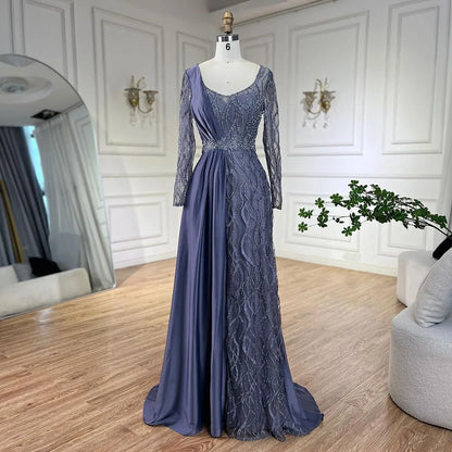 Serene Hill Arabic Green Mermaid Elegant Satin Lace Beaded Luxury Dubai Evening Dresses Gowns For Women Wedding Party LA71860A - SERENE HILL