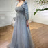 Serene Hill Arabic Grey A Line Elegant Beaded Luxury Evening Dresses Gowns Puffy Shoulder For Women Wedding Party 2025 LA71368 - SERENE HILL