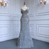 Serene Hill Arabic Grey Mermaid Spaghetti Straps Elegant Evening Dresses Gowns Luxury Beaded 2025 For Woman Party LA71652 - SERENE HILL