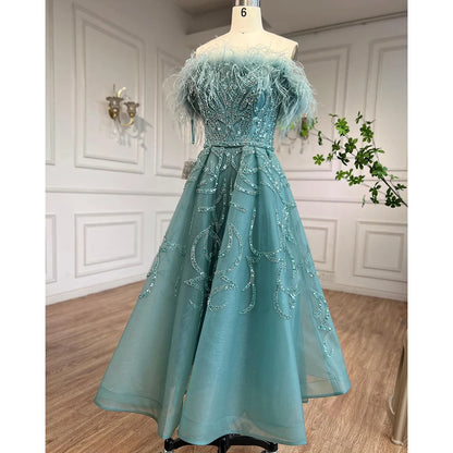 Serene Hill Arabic Lilac A-Line Ankle Length Beaded Feather Luxury Evening Dresses Gowns for Women Wedding Party 2025 LA71932 - SERENE HILL