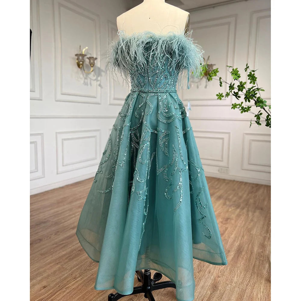 Serene Hill Arabic Lilac A-Line Ankle Length Beaded Feather Luxury Evening Dresses Gowns for Women Wedding Party 2025 LA71932 - SERENE HILL