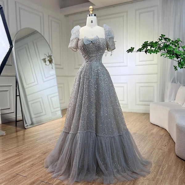 Serene Hill Arabic Lilac Elegant A Line Short Sleeveless Luxury Evening Dresses Beaded For Women Wedding Party 2025 LA72273