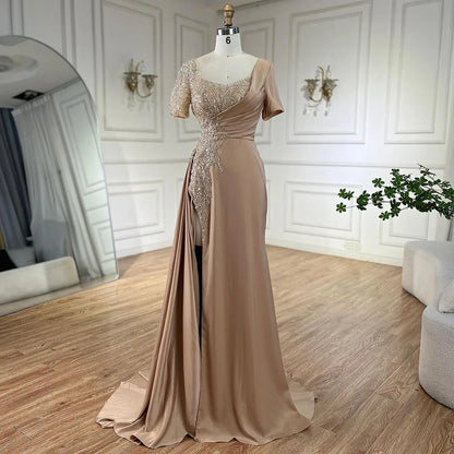 Serene Hill Arabic Lilac Mermaid Elegant Satin Beaded Luxury Dubai Gray Evening Dresses Gowns For Women Wedding Party LA72583 - SERENE HILL