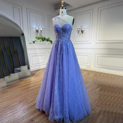Luxury Lilac One-Shoulder A-Line Lace Prom Dress for Women&