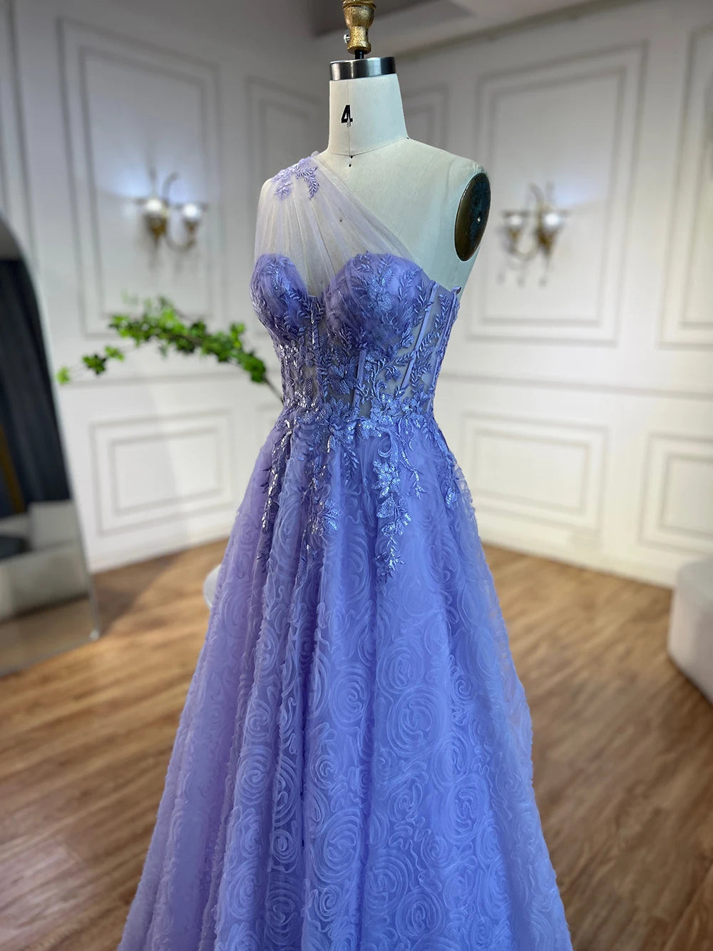 extravagant prom dresses Serene Hill Arabic Lilac One-Shoulder A-Line Lace Appliques Luxury Prom Dress for Women's Party 2025 LA72637 Lilac / 6