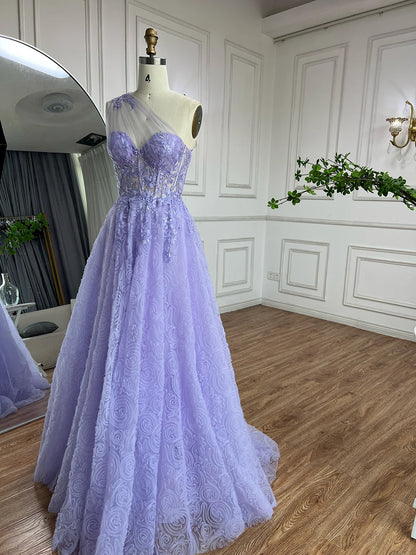 Luxury Lilac One-Shoulder A-Line Lace Prom Dress for Women&
