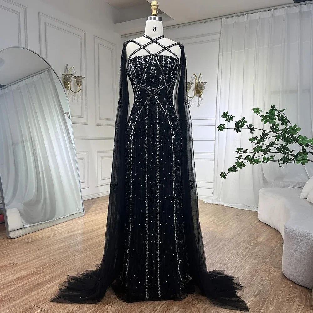 Luxury Aqua Lilac Mermaid Evening Dress with Cape Sleeves LA71905 - SERENE HILL