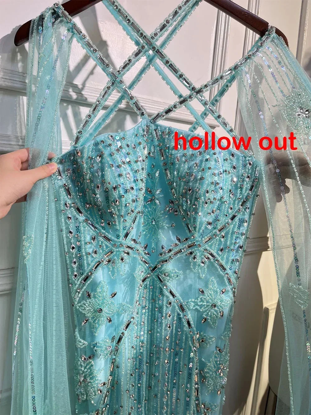 Luxury Aqua Lilac Mermaid Evening Dress with Cape Sleeves LA71905 - SERENE HILL
