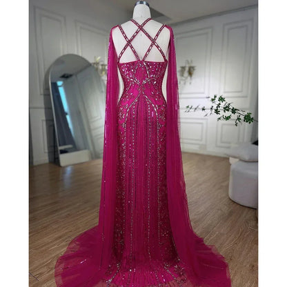 Luxury Aqua Lilac Mermaid Evening Dress with Cape Sleeves LA71905 - SERENE HILL