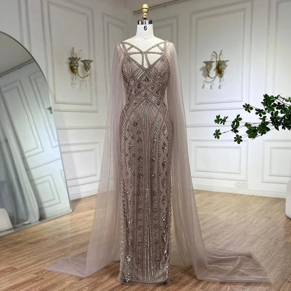Serene Hill Arabic Luxury Dubai Mermaid Elegant Lilac Shawl Yarn Beaded Evening Dresses Gowns 2025 For Women Party LA72186 - SERENE HILL