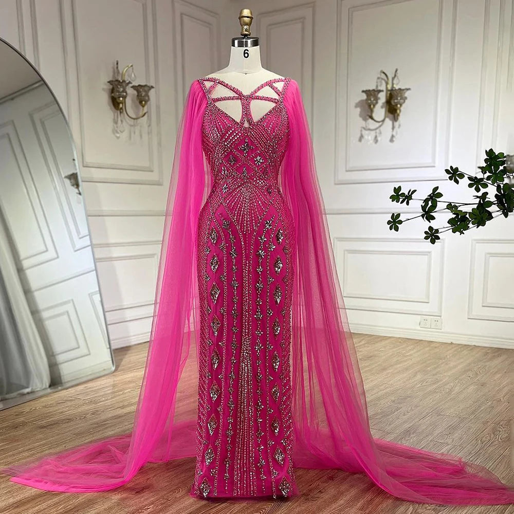 Serene Hill Arabic Luxury Dubai Mermaid Elegant Lilac Shawl Yarn Beaded Evening Dresses Gowns 2025 For Women Party LA72186 - SERENE HILL