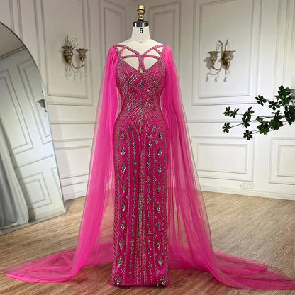 Serene Hill Arabic Luxury Dubai Mermaid Elegant Lilac Shawl Yarn Beaded Evening Dresses Gowns 2025 For Women Party LA72186 - SERENE HILL