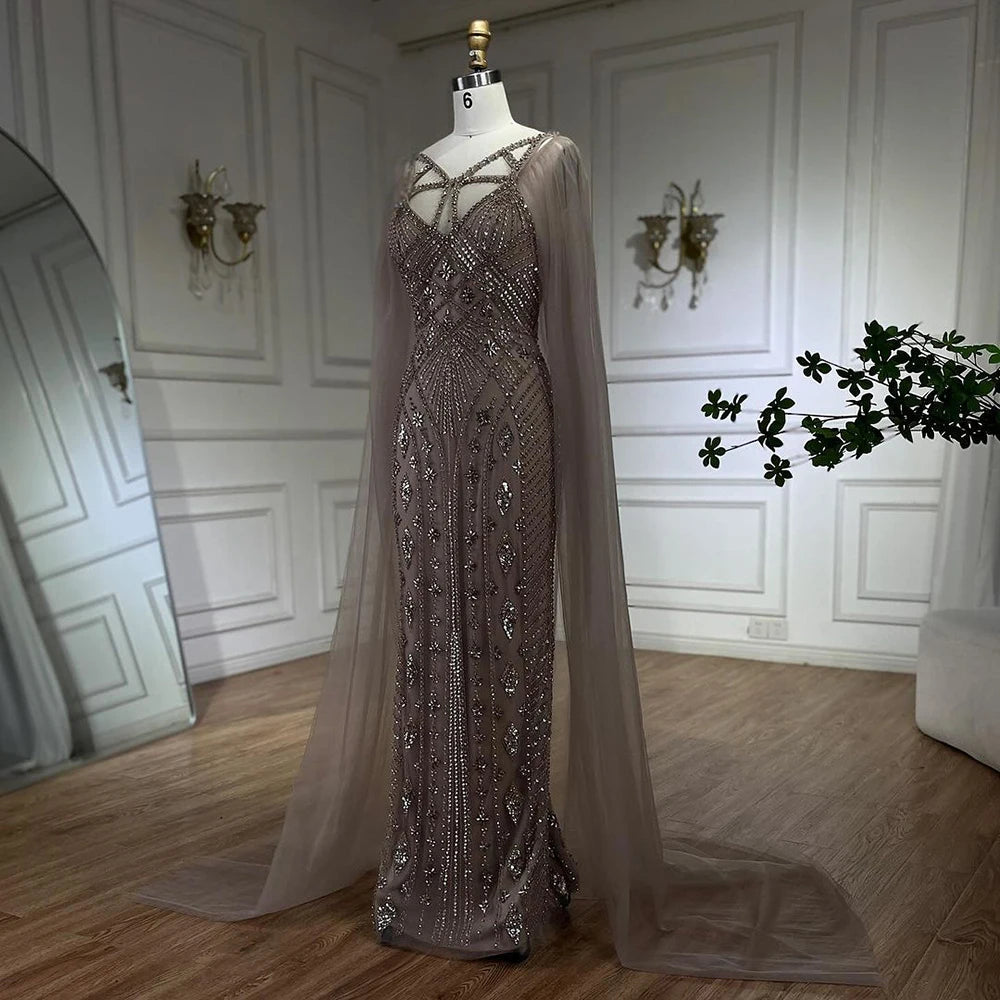 Serene Hill Arabic Luxury Dubai Mermaid Elegant Lilac Shawl Yarn Beaded Evening Dresses Gowns 2025 For Women Party LA72186 - SERENE HILL