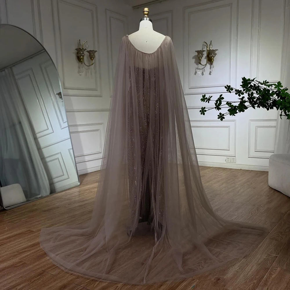 Serene Hill Arabic Luxury Dubai Mermaid Elegant Lilac Shawl Yarn Beaded Evening Dresses Gowns 2025 For Women Party LA72186 - SERENE HILL