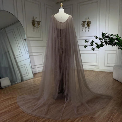 Serene Hill Arabic Luxury Dubai Mermaid Elegant Lilac Shawl Yarn Beaded Evening Dresses Gowns 2025 For Women Party LA72186 - SERENE HILL
