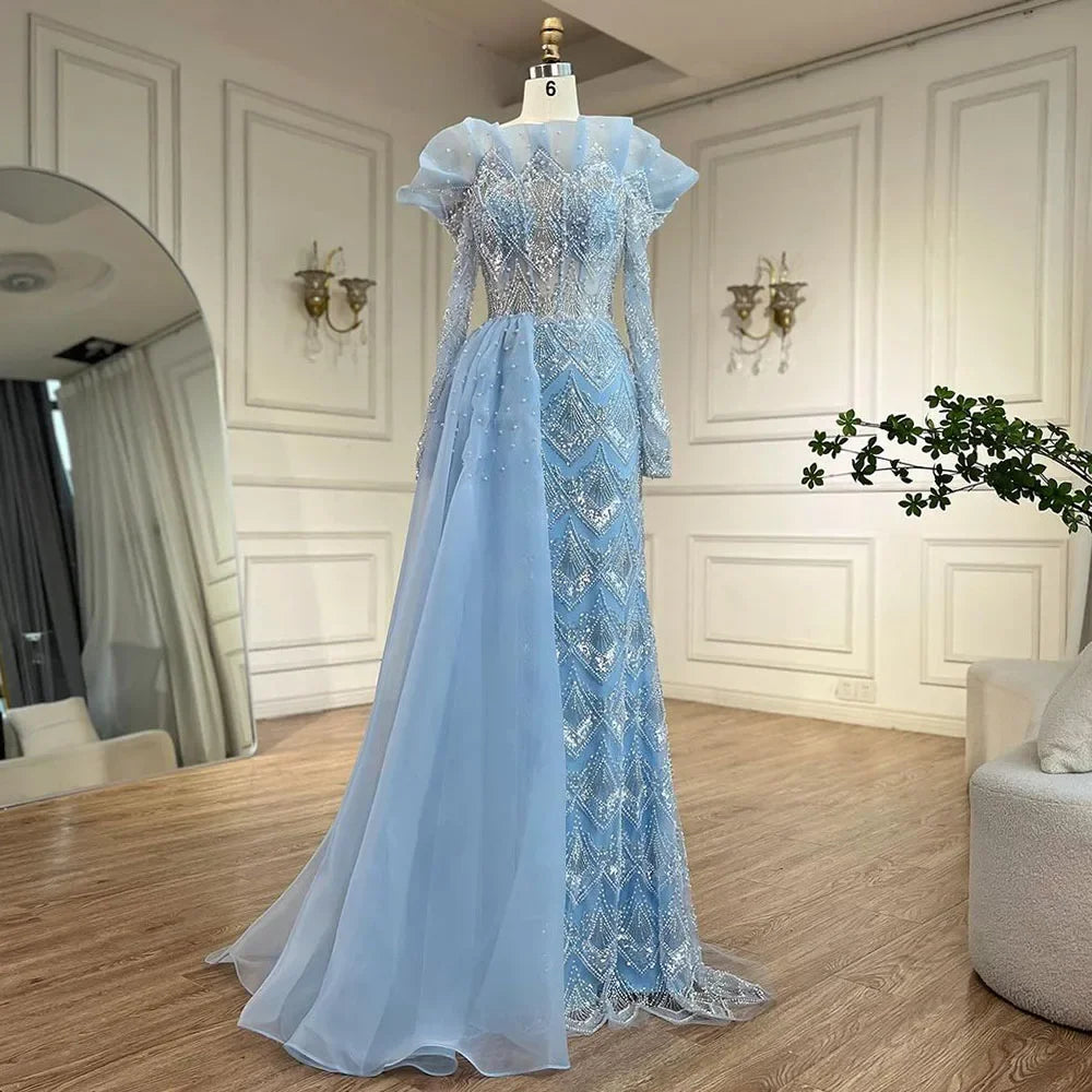 Serene Hill Arabic Mermaid Elegant Orange Luxury Evening Dresses Gowns Pearls Beaded For Women Party 2025 LA71649A - SERENE HILL