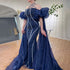 Serene Hill Arabic Navy Blue Elegant Mermaid Balloon Sleeves Beaded Luxury Dubai Evening Dresses Gowns For Women Party LA72072 - SERENE HILL