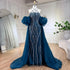 Serene Hill Arabic Navy Blue Elegant Mermaid Balloon Sleeves Beaded Luxury Dubai Evening Dresses Gowns For Women Party LA72072 - SERENE HILL