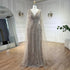 Serene Hill Arabic Nude Luxury Evening Dresses with Cape Sleeves A-Line Beaded and Gown For Women&
