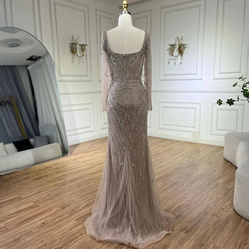 Serene Hill Arabic Nude Mermaid Beaded Luxury Dubai Long Evening Dress 2-in-1 Skirt with Overskirt Women&