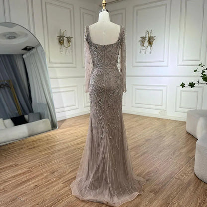 Serene Hill Arabic Nude Mermaid Beaded Luxury Dubai Long Evening Dress 2-in-1 Skirt with Overskirt Women&