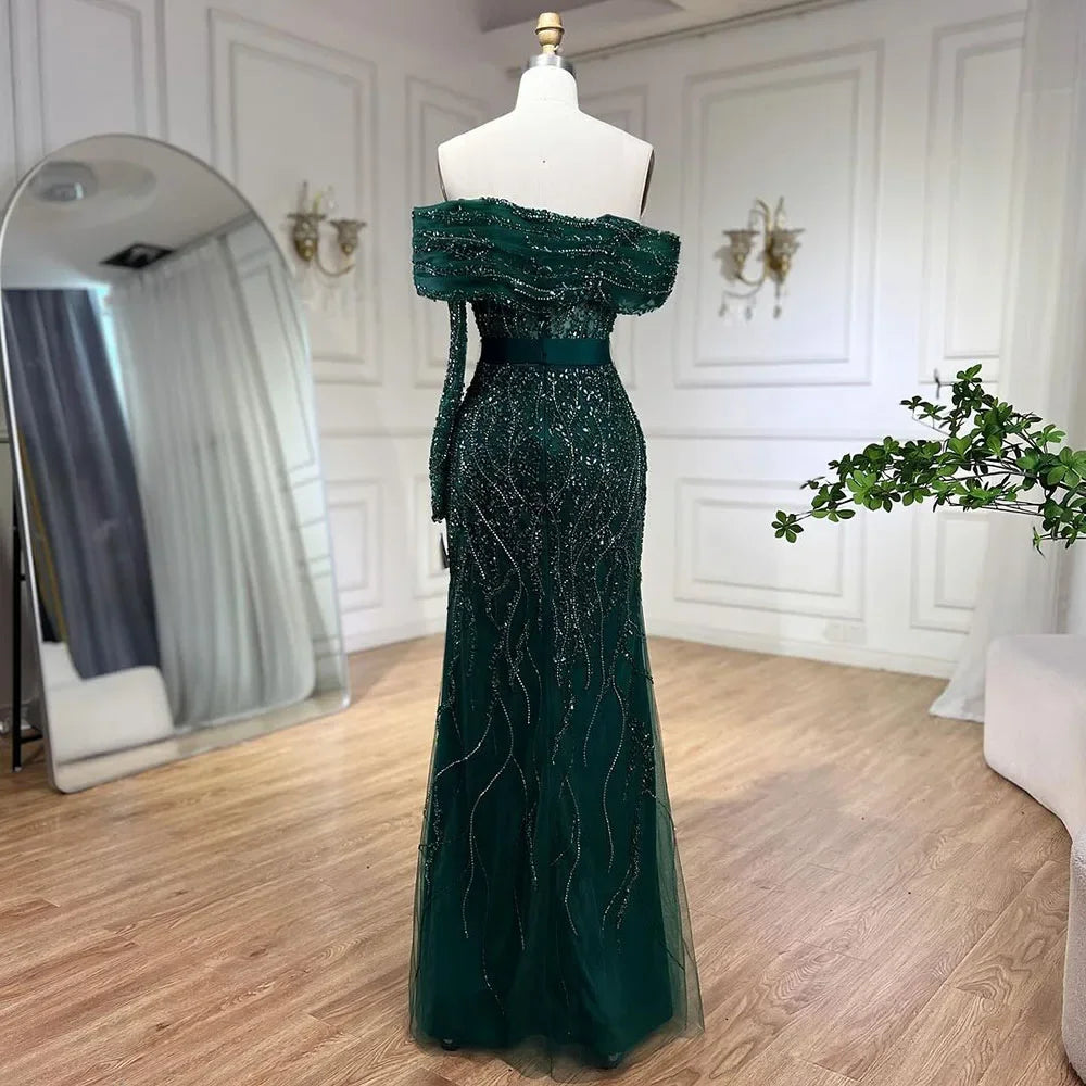 Serene Hill Arabic Nude Mermaid One Shoulder Beaded Luxury Dubai Evening Dresses Gowns For Women Wedding Party 2025 LA72161 - SERENE HILL