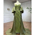 Serene Hill Arabic Olive Satin Mermaid Puff Sleeves Beaded Evening Dresses Gowns 2025 For Women Wedding Party LA71120A - SERENE HILL