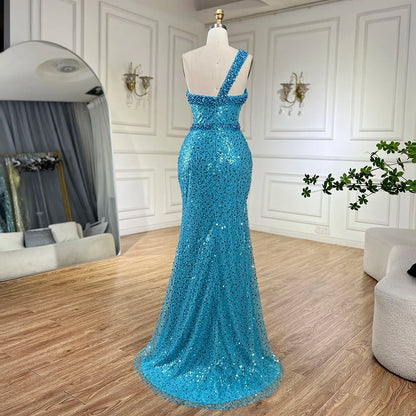 Luxury Dubai Turquoise Blue Mermaid Evening Dresses LA71713 - SERENE HILL