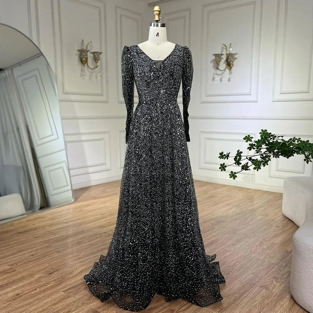 Serene Hill Arabic Pink A Line Elegant Long Sleeves Luxury Beaded Evening Dresses Gowns for Women Wedding Party 2025 LA72521 - SERENE HILL
