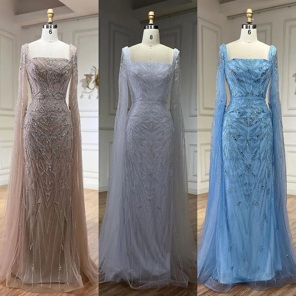 Nude Pink Luxury Evening Dresses with Cape Sleeves LA72261 - SERENE HILL