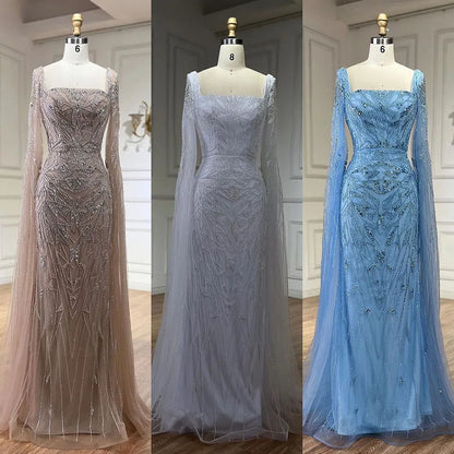 Nude Pink Luxury Evening Dresses with Cape Sleeves LA72261 - SERENE HILL
