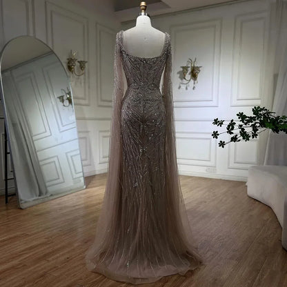 Nude Pink Luxury Evening Dresses with Cape Sleeves LA72261 - SERENE HILL