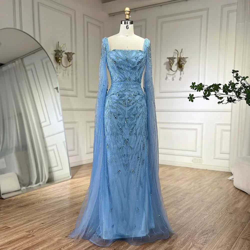 Nude Pink Luxury Evening Dresses with Cape Sleeves LA72261 - SERENE HILL