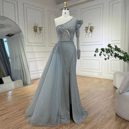 Serene Hill Arabic Pink Mermaid Elegant One Shoulder Beaded Luxury Evening Dresses Gowns For Women Wedding Party 2025 LA72561 - SERENE HILL
