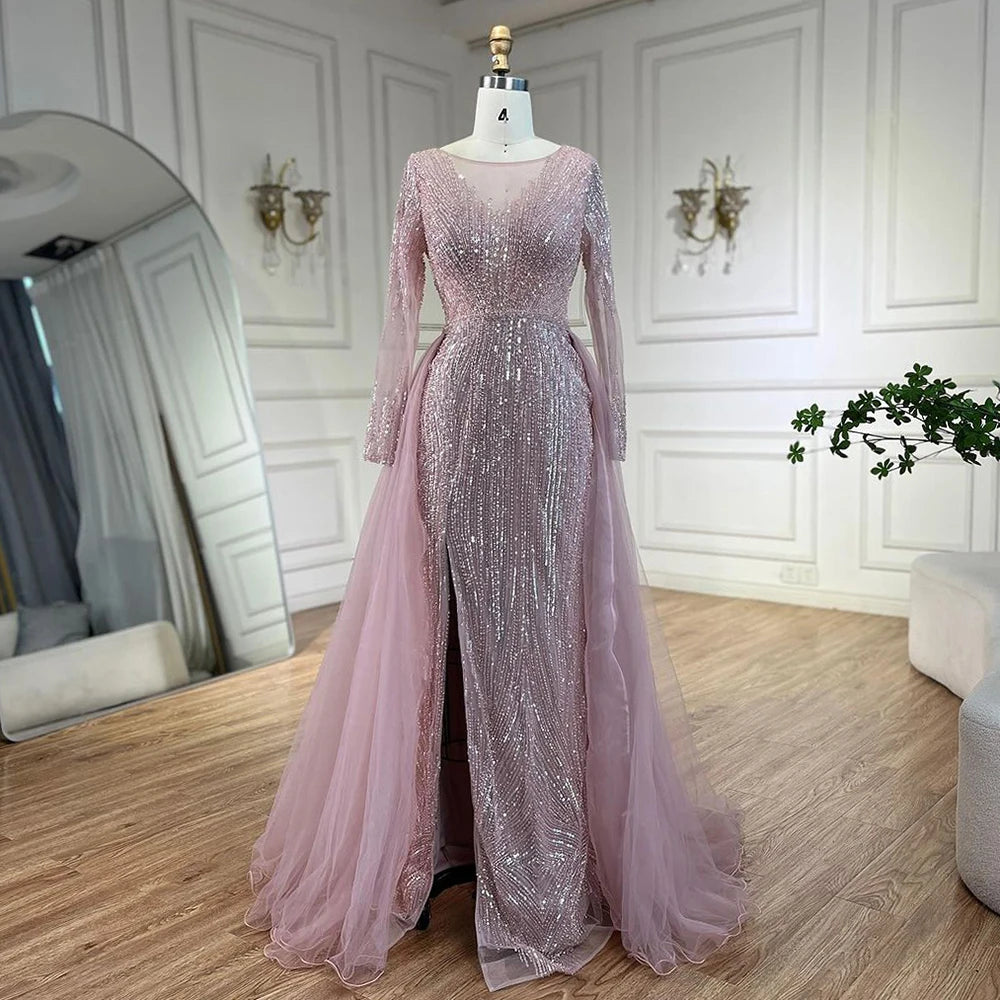 Serene Hill Arabic Pink With Overskirt Mermaid Beaded Evening Dresses Luxury Gowns 2025 for Women&