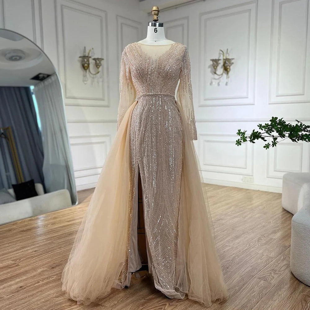 Serene Hill Arabic Pink With Overskirt Mermaid Beaded Evening Dresses Luxury Gowns 2025 for Women&