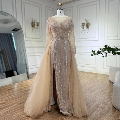 Serene Hill Arabic Pink With Overskirt Mermaid Beaded Evening Dresses Luxury Gowns 2025 for Women&