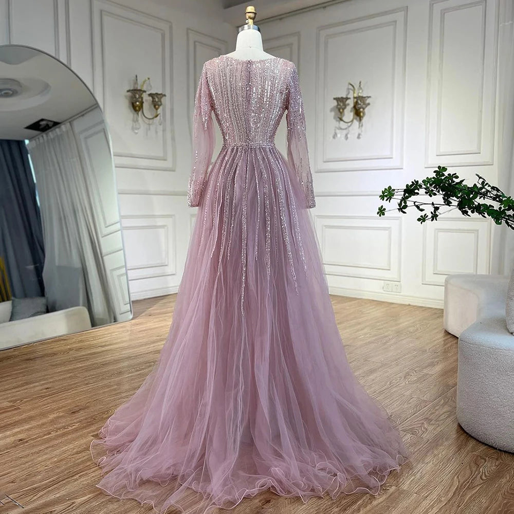 Serene Hill Arabic Pink With Overskirt Mermaid Beaded Evening Dresses Luxury Gowns 2025 for Women&
