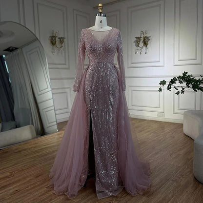 Serene Hill Arabic Pink With Overskirt Mermaid Beaded Evening Dresses Luxury Gowns 2025 for Women&
