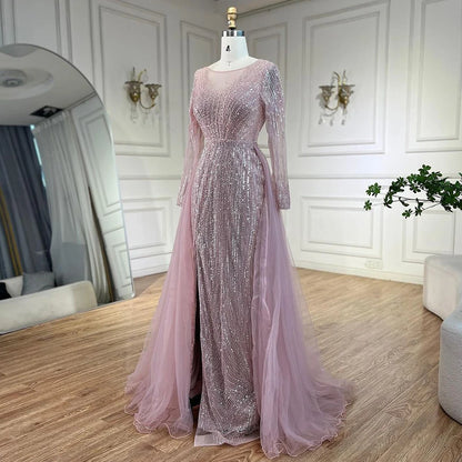 Serene Hill Arabic Pink With Overskirt Mermaid Beaded Evening Dresses Luxury Gowns 2025 for Women&