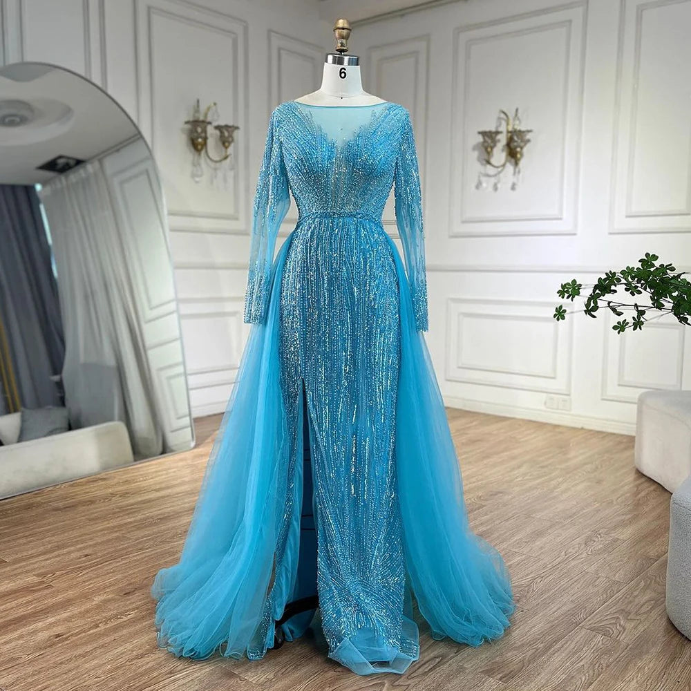 Serene Hill Arabic Pink With Overskirt Mermaid Beaded Evening Dresses Luxury Gowns 2025 for Women&