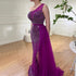 Luxury Dubai Arabic Purple Mermaid One Shoulder High Split Beaded Luxury Evening Dresses Gowns For Women Party LA71820 - SERENE HILL