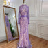 Serene Hill Arabic Purple Mermaid Puff High Neck Sleeves Elegant Beaded Evening Dresses Gowns For Women Party 2025 LA71815 - SERENE HILL