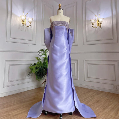 Serene Hill Arabic Purple Mermaid Satin With Jacket Beaded Evening Dresses Gowns 2025 For Women Wedding Party LA71897 - SERENE HILL