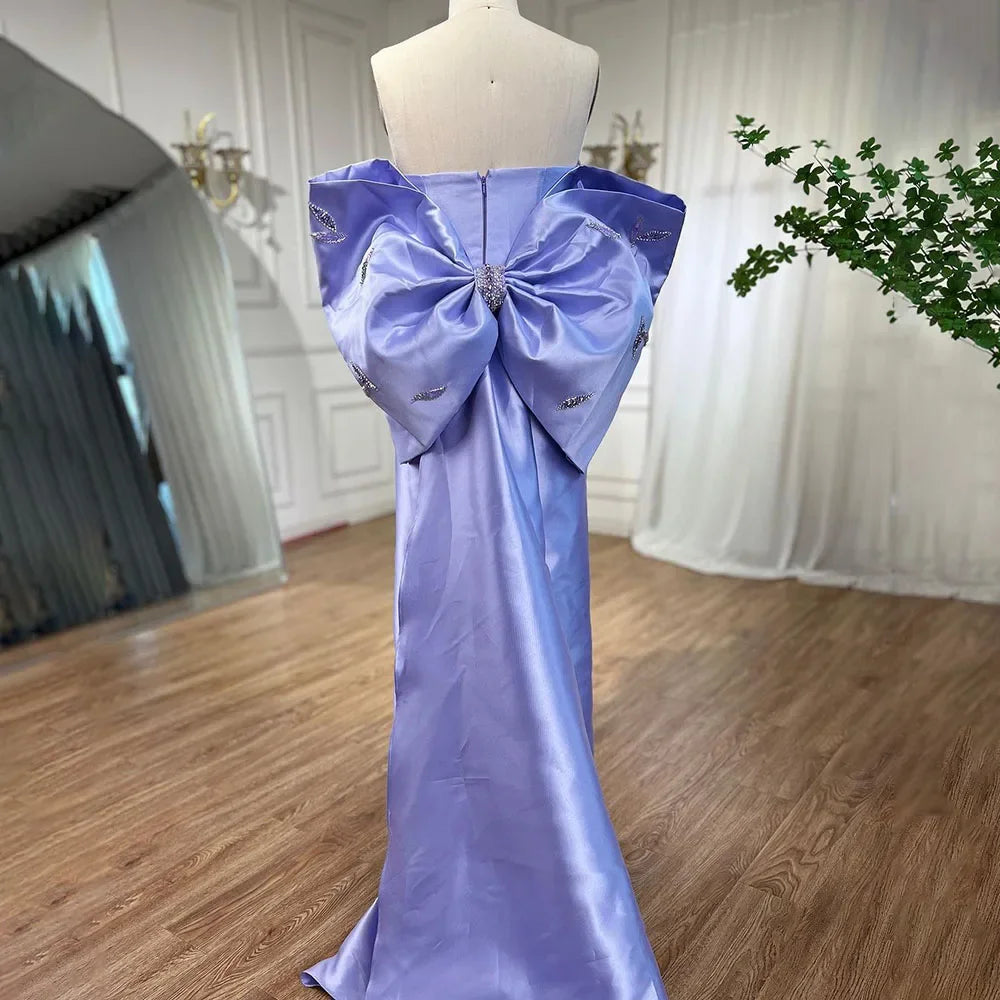 Serene Hill Arabic Purple Mermaid Satin With Jacket Beaded Evening Dresses Gowns 2025 For Women Wedding Party LA71897 - SERENE HILL