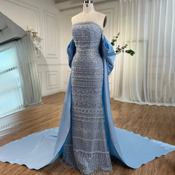 Luxury Dubai Sage Green Evening Dresses with Cape LA72126