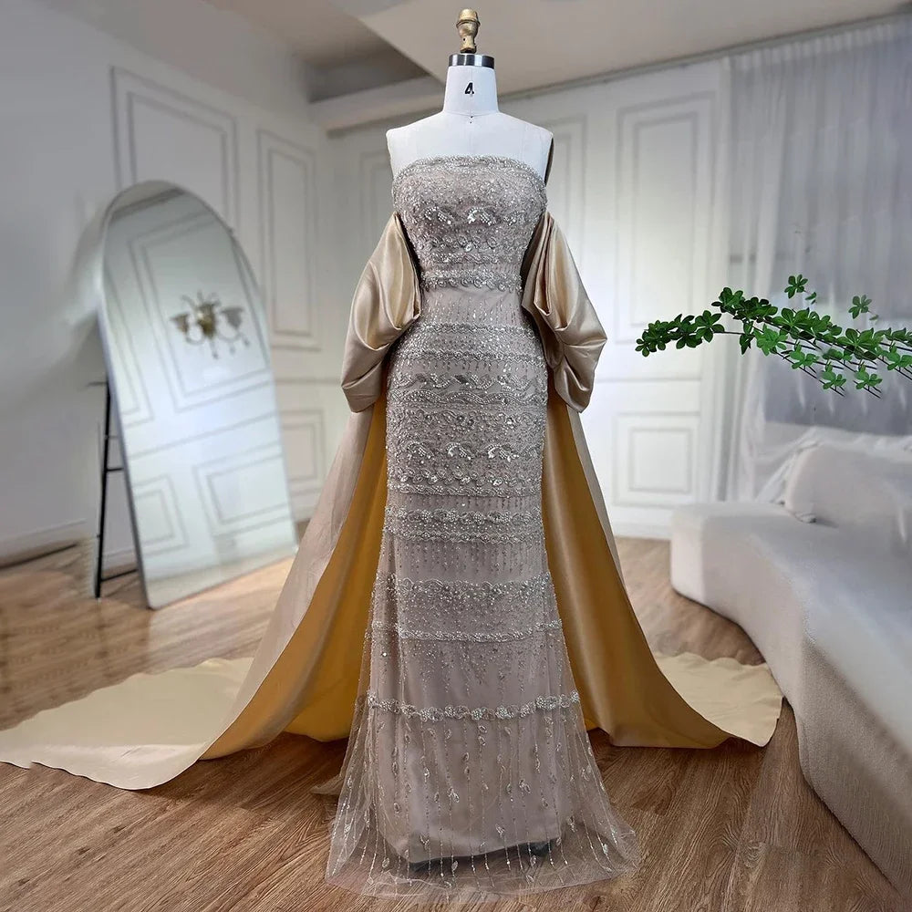 Luxury Dubai Sage Green Evening Dresses with Cape LA72126 - SERENE HILL