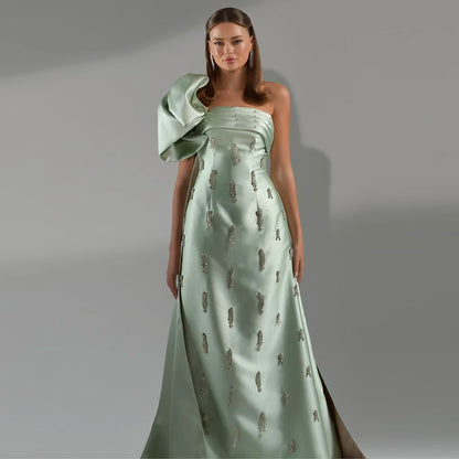 Serene Hill Arabic Sage Green One Shoulder with Cape Luxury Crystal Dubai Evening Dress Gowns for Women&