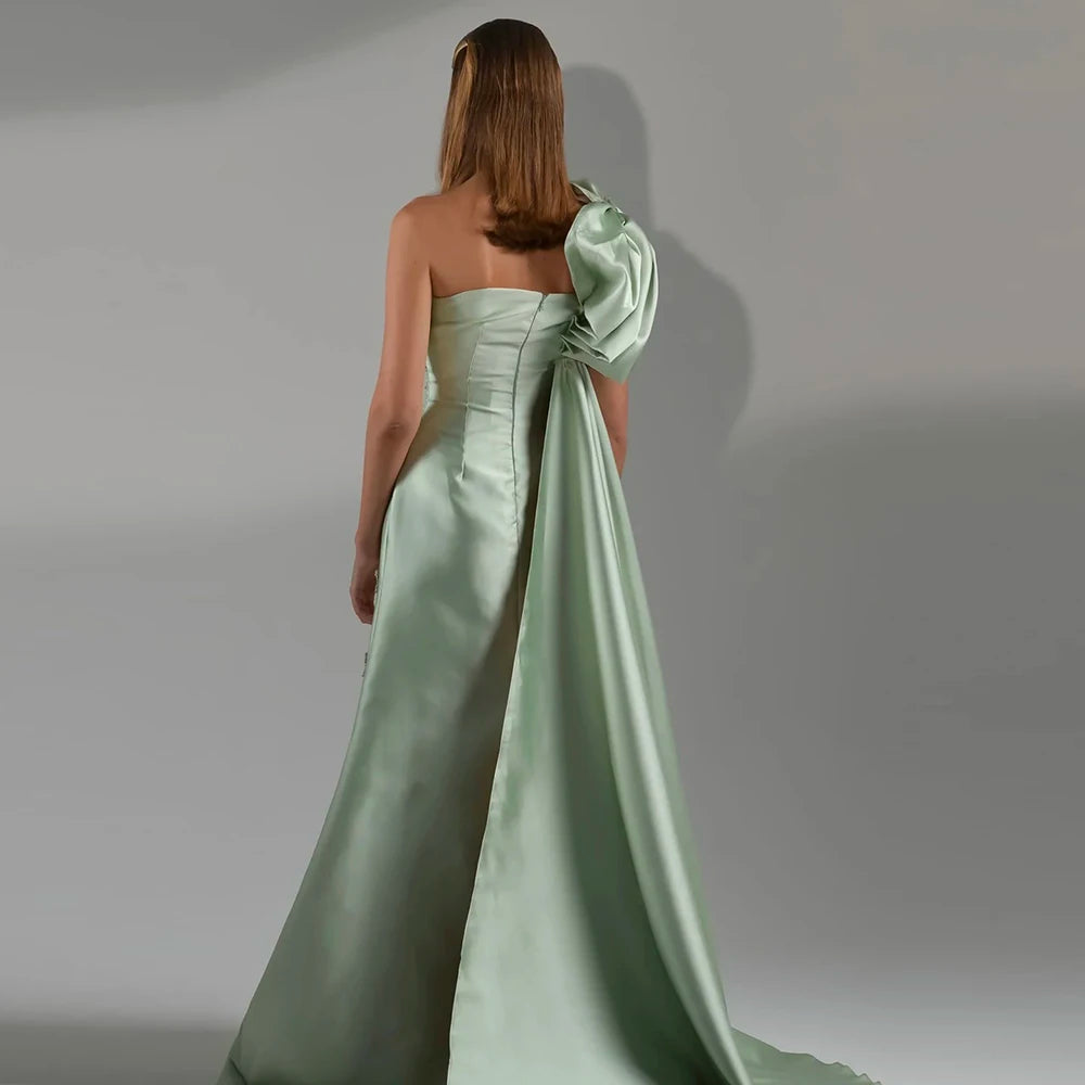 Serene Hill Arabic Sage Green One Shoulder with Cape Luxury Crystal Dubai Evening Dress Gowns for Women&